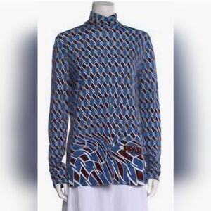 Blue Patterned Long Sleeve Top